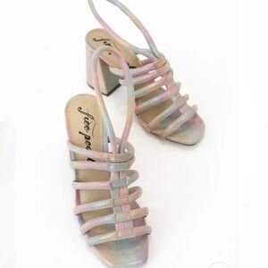 FREE PEOPLE COLETTE CINCHED HEEL RAINBOW METALLIC Size 6.5